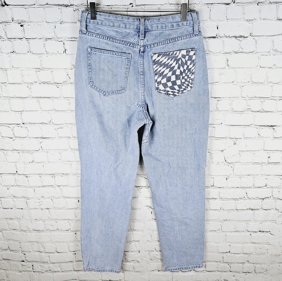 MACHINE | trippy checkered high waist busted knee 80s/90s tapered leg jeans - Picture 2 of 7